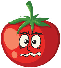 Worried Cartoon Tomato with Expressive Face