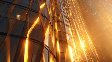 Modern architectural design with golden reflections