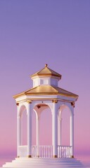 Fototapeta premium White gazebo with gold roof against a pastel sky