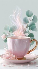 Watercolor Pastel Teacup Illustration, Pastel Teacup Watercolor Cozy, Gentle Watercolor Pastel Teacup