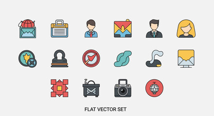 Flat Vector Icons of Various Subjects