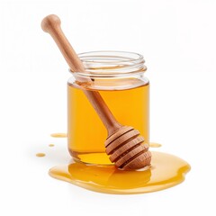 jar of honey dipper isolated on white background
