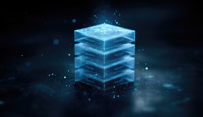 Stacked glowing blue cubes on dark background