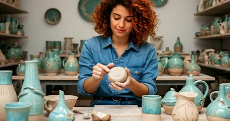 Woman shaping pottery in a creative studio setting
