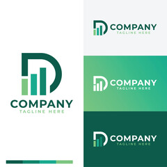 Monogram letter D with grow sales chart logo symbol icon flat stock vector design