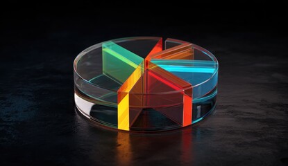 Colorful, translucent pie chart on dark surface