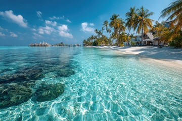 Fototapeta premium Tropical beach paradise with crystal-clear water