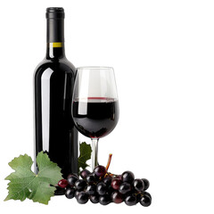 Red wine bottle, glass, and grapes