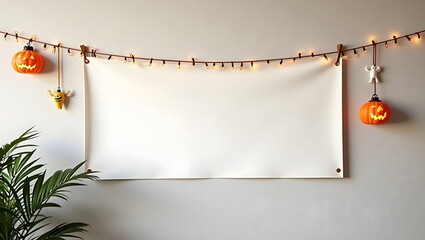 Display Mockup: Blank Banner in the Wall with Halloween Ornament