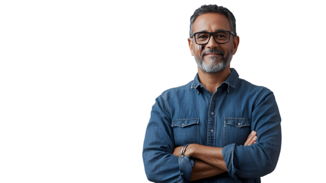 smiling Indian businessman in casual attire standing isolated on a transparent background
