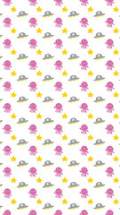 16:9　UFOと星と火星人の背景素材　水彩風