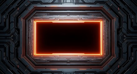 Glowing Orange Rectangle in Dark Metal Frame.