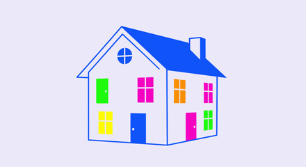 Colorful Cartoon House Outline with Vivid Doors and Windows