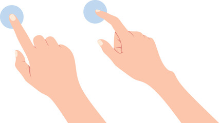 Hand pressing blue button isolated on white background