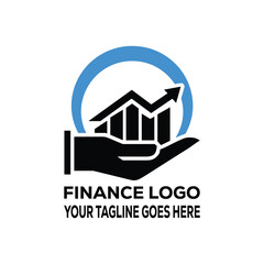 Finance Logo with Hand Holding Growing Bar Chart and Upward Arrow Design