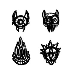 Monster sketch set Ritual animal head logo icon sign Halloween concept Hand drawn ink sketch Abstract doodle scary design Print for clothes apparel greeting invitation card cover flyer poster banner