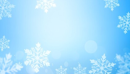 Festive winter background with a frame of elegant white snowflakes on a soft, glowing blue gradient, perfect for Christmas or holiday designs