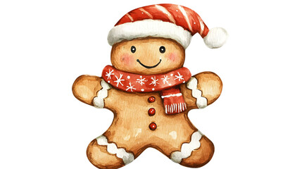 watercolor christmas gingerbread man isolated on a transparent background