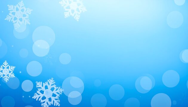 Abstract festive blue winter background with decorative white snowflakes and blurred bokeh lights for a Christmas or New Year design concept - Powered by Adobe