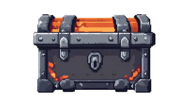 Videogame pixelated treasure chest. 8 bit. transparent background