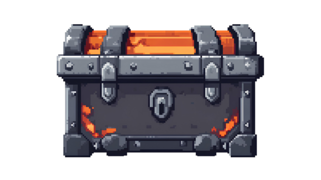 Videogame pixelated treasure chest. 8 bit. transparent background