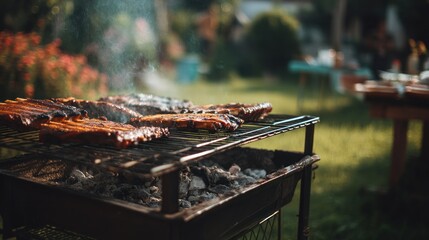 Cooking ribs outdoors on grill