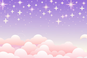 Fototapeta premium a purple sky with pink clouds and white stars shining brightly everywhere outside