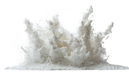 white sugar dust explosion, front view, studio lighting, plain black isolated on a transparent background
