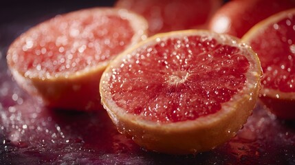 Juicy grapefruit halves with vibrant citrus colors