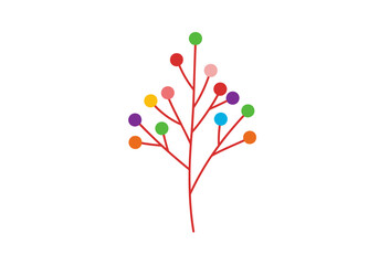 A simple illustration of a red branch with numerous small colorful dots representing leaves or berries