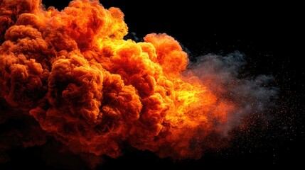 Fiery explosion cloud against black background