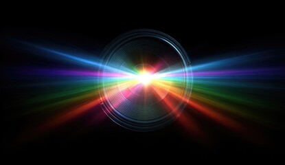 Colorful lens flare radiating outwards from a camera lens