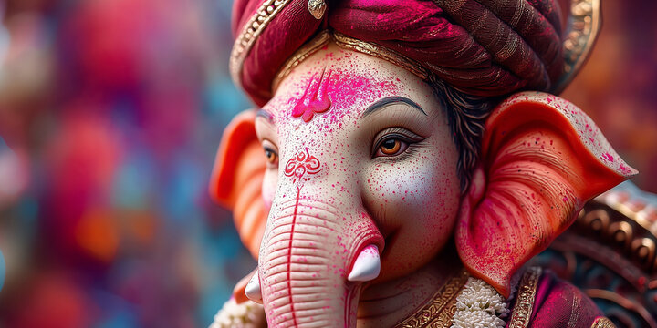 lord ganesha murti, Ganesh Chaturathi special images, side face, close-up shot of lord ganesha statue, 4k