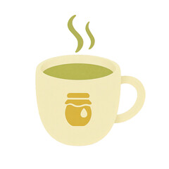 A warm cup of herbal tea with steam rising.