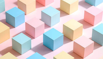 Obraz premium Pastel Cubes Pattern on Pink Background