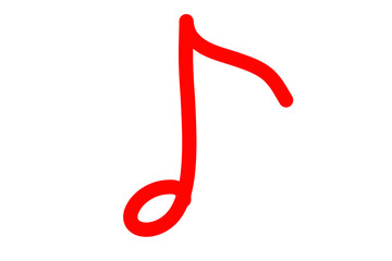 Red music note icon illustration. Red hand drawn Melody song notes symbol. Musical notes isolated on transparent png 