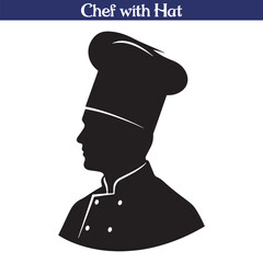Black Silhouette of Chef with Hat Vector on White Background