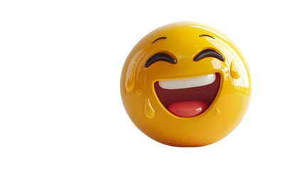 3D yellow laugh emoticon with tears isolated on transparent background