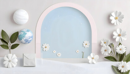 Pastel Paper Flowers and Celestial Globes with Arch Background
