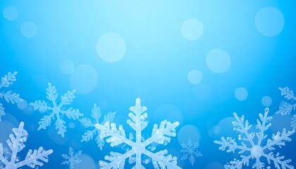 Abstract magical winter background illustration with intricate snowflakes and soft glowing bokeh on a cool blue backdrop