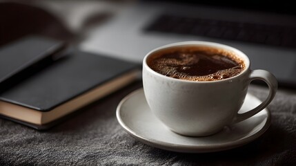 Coffee and technology on a workspace desk