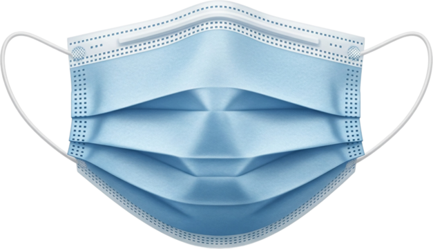 Light Blue Disposable Medical Face Mask with Ear Loops Isolated on Transparent Background
