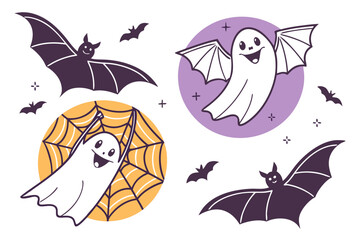 colorful Ghosts and bats Halloween vector illustration design 