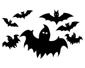 Ghosts and bats Halloween silhouette illustration