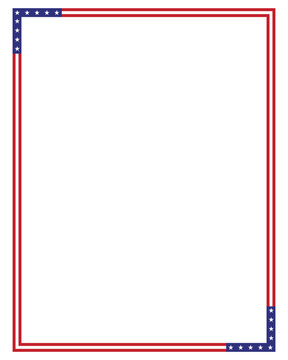 Portrait American flag theme style rectangular square frame or border vertical template USA red blue for independence day document, invitation decorative 4th July patriotic celebrations