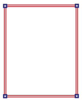 Portrait American flag theme style rectangular square frame or border vertical template USA red blue for independence day document, invitation decorative 4th July patriotic celebrations