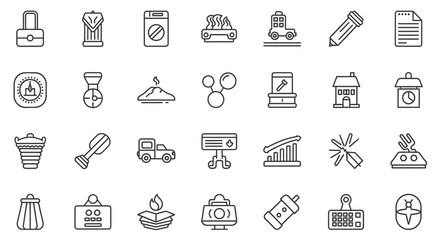 Collection of Line Art Icons Representing Diverse Concepts and Objects