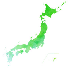 水彩風の日本地図のシルエットイラスト 　水彩テクスチャ