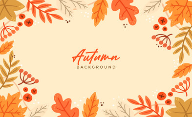 Bright autumn background with colorful fall leaves, maple, and oak branches. Perfect seasonal vector design and illustration for banners, wallpapers, Thanksgiving, and nature-themed projects.