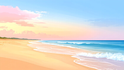 Obraz premium Pastel Sunset Over a Calm Ocean Beach